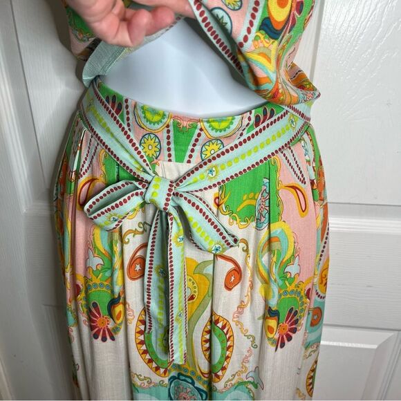 Rose & Olive Colorful Boho Paisley Geometric Maxi Skirt Set Pockets Green S NWOT - Picture 5 of 11